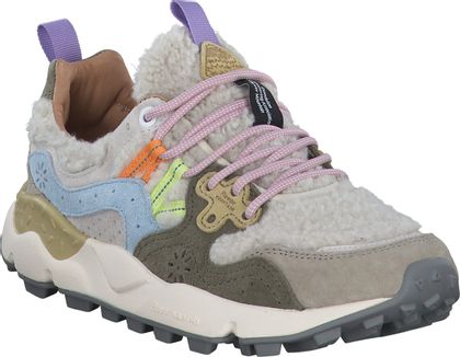 Flower Mountain YAMANO Damen-Schnürschuhe mit Teddyfell 101386000001 (Beige/Bunt)