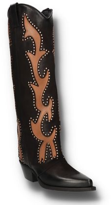 Konstantin Starke Damen-Western Boots mit goldenen Nieten 107082000000 (Schwarz/Braun)