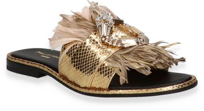 Phillip Hardy Damen-Pantoletten aus Leder 180901000012 (Gold)