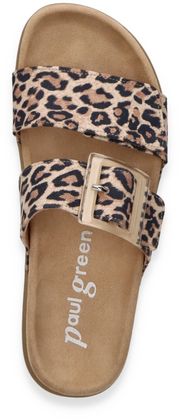Paul Green Damen-Pantoletten mit Leo-Print aus Leder 180282000000 (Braun/Bunt)