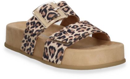 Paul Green Damen-Pantoletten mit Leo-Print aus Leder 180282000000 (Braun/Bunt)