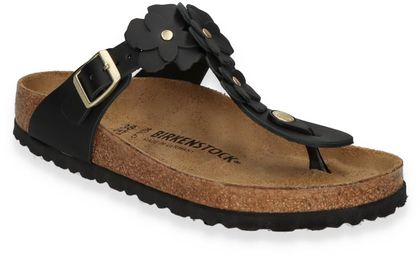 Birkenstock GIZEH FLOWER Damen-Zehentrenner aus Leder 591592000001 (Schwarz)